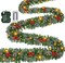 Remote Control 9 Ft Prelit Christmas Garland with Lights 8 Modes Timer 300 Branch Cedar Snowy Bristle 198 Berry 18 Pinecone Battery Operated Christmas Decorations Indoor Outdoor Holiday Mantle Stairs